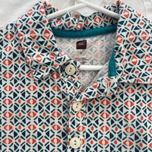 Tea Patterned Shirt in Teal and Coral